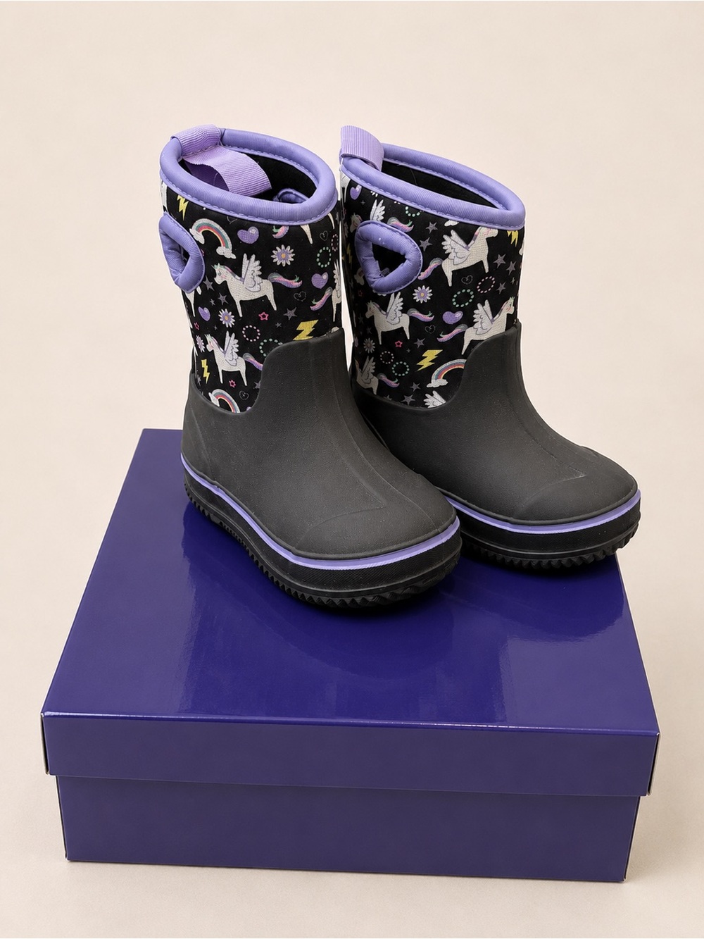 Element Toddler Girls ‘Flying Unicorn’ Black and Purple Unicorn Winter Boots